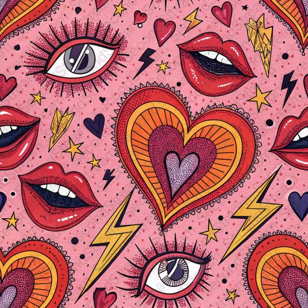 Pattern: A bold vibrant maximalist Valentine's seamless pat...