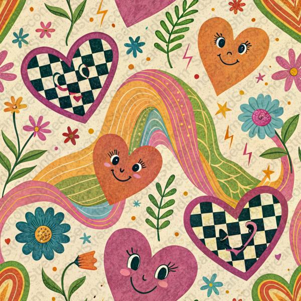 Pattern: A funky eclectic dopamine Valentine's seamless pat...