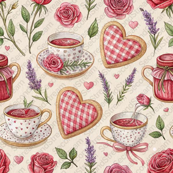 Pattern: A cozy romantic cottagecore Valentine's seamless p...