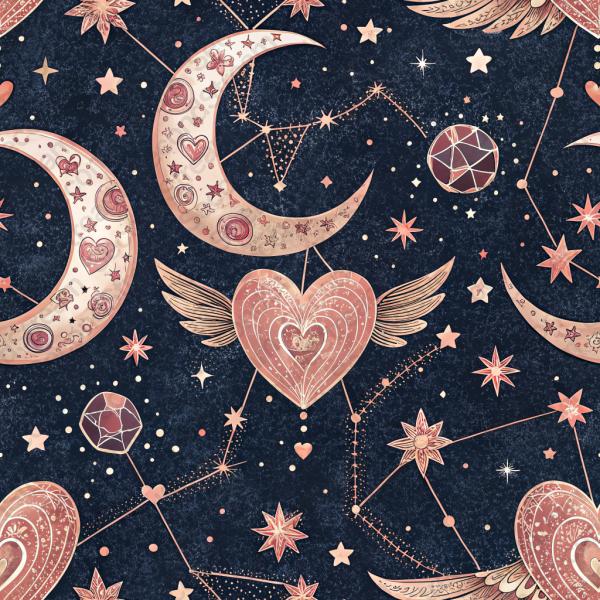 Pattern: A mystical enchanting celestial Valentine's seamle...