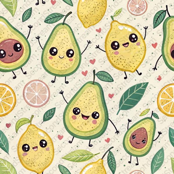 Pattern: cute kawaii avocados and lemons